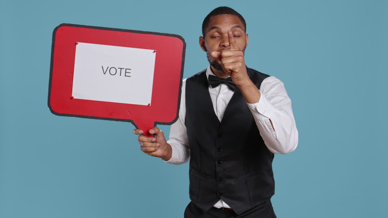 Hotel concierge advertising a vote message on speech bubble sign