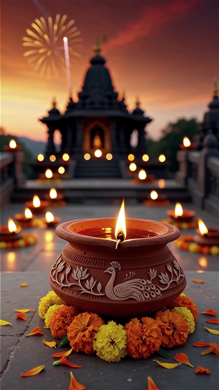 Diwali Festival Background with Lanterns and Traditional Diyas Decorations