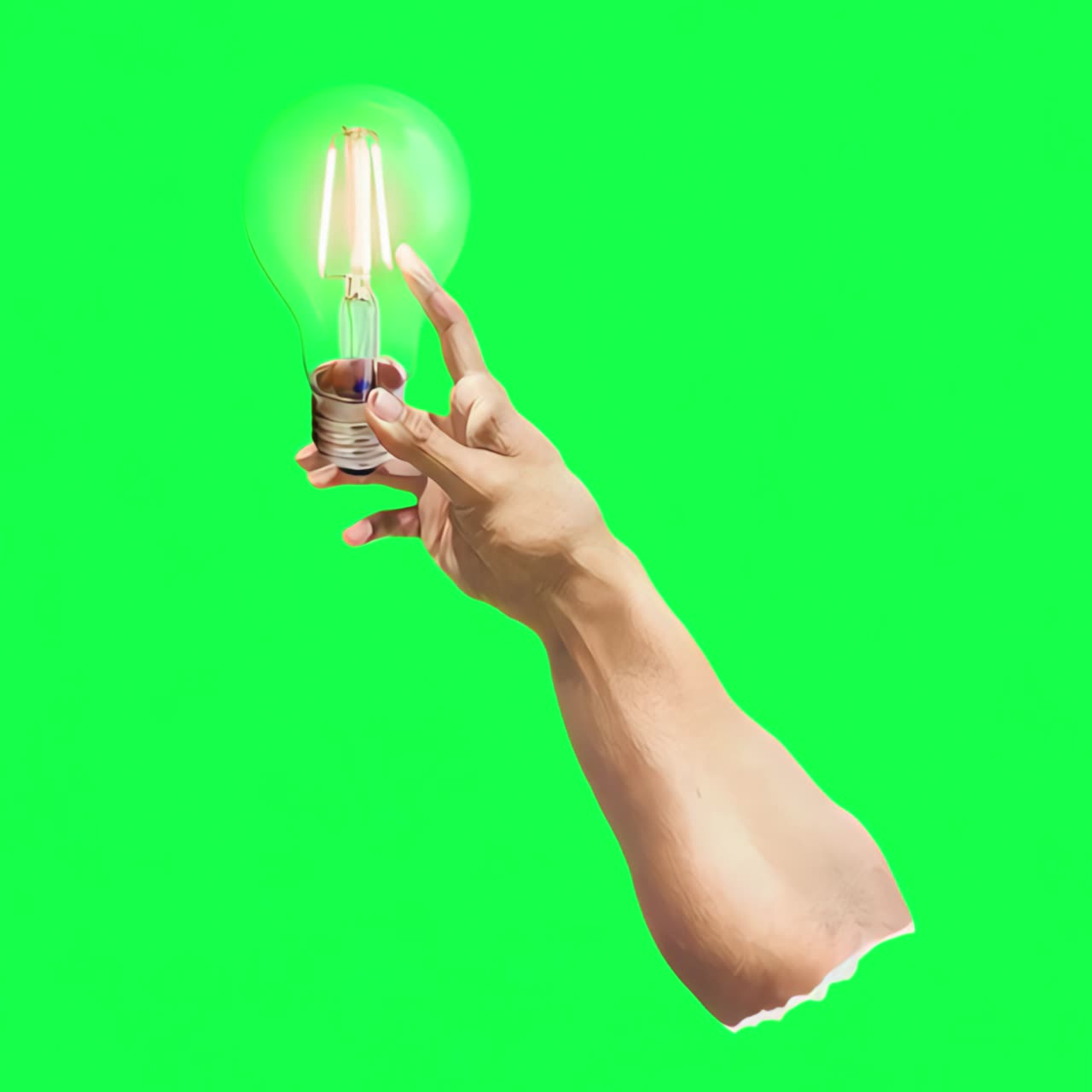 Creative hand holding lightbulb transparent 4K video, green screen