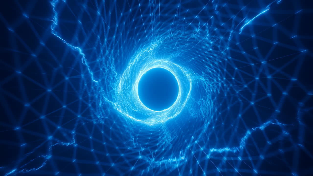 Flying Through a Glowing Blue Digital Tunnel