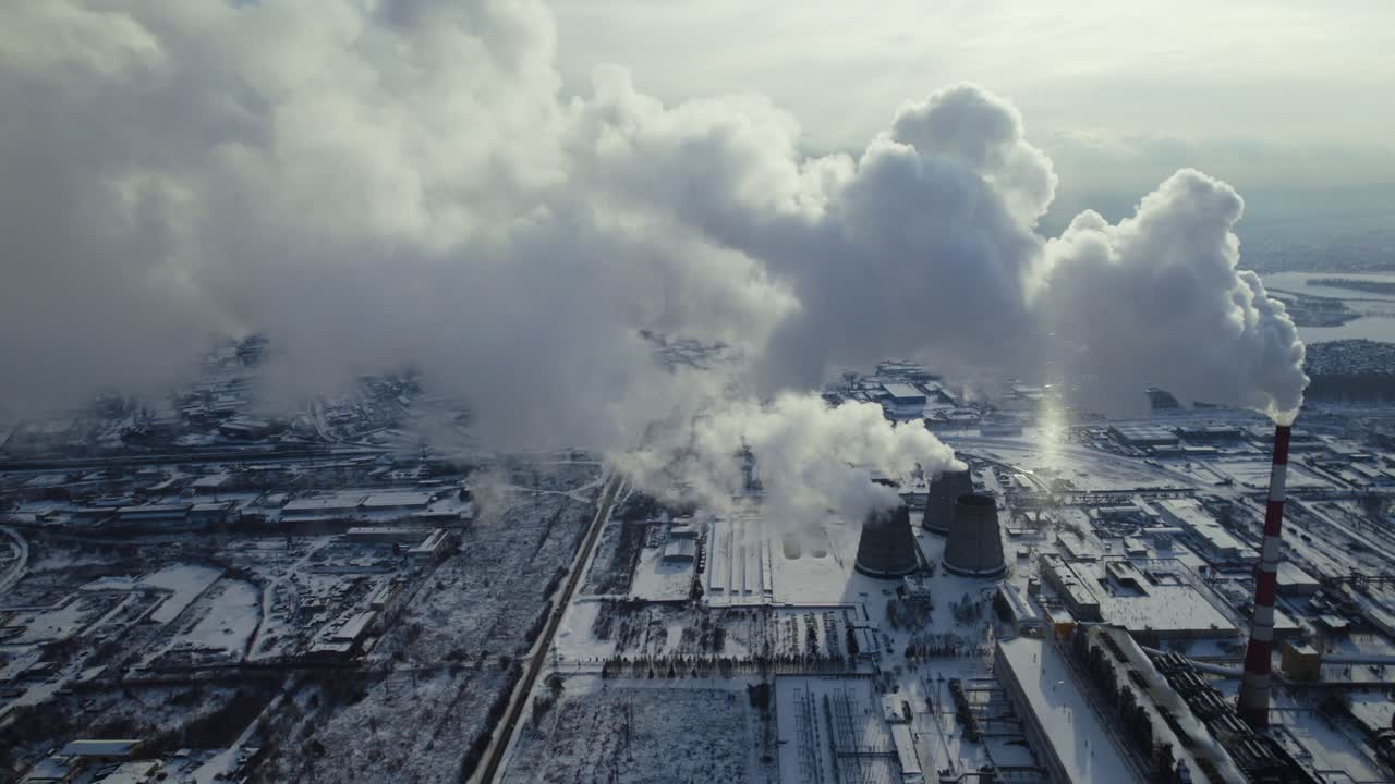 Aerial View of a Power Plant in Winter
