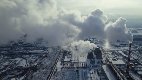 aerial view of a power plant in winter