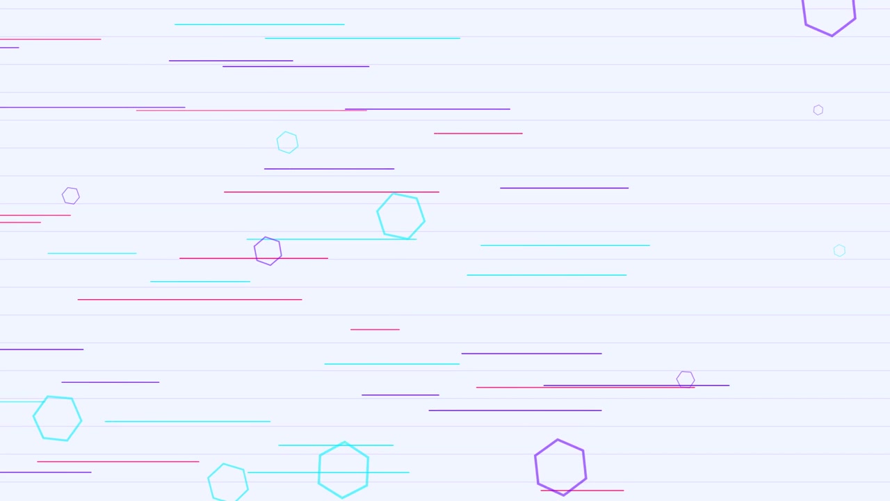 Abstract Motion Background with Floating Hexagons and Horizontal Lines