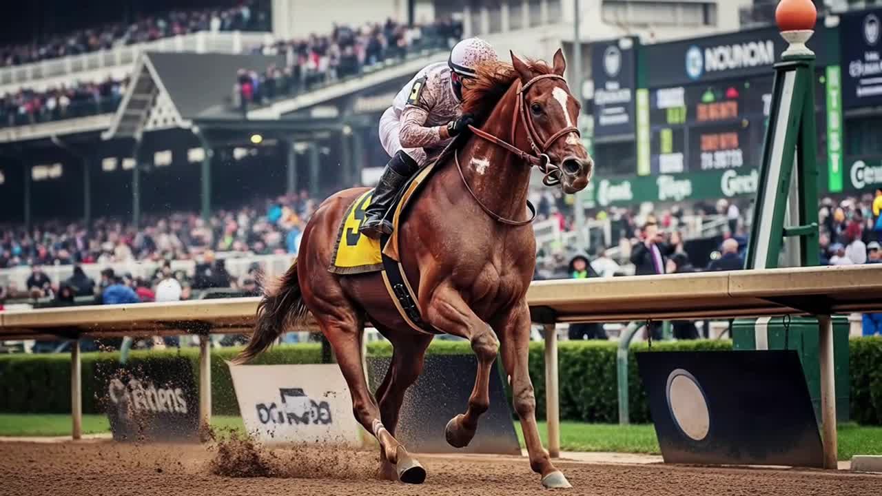 Jockey and Racehorse Galloping Towards the Finish Line