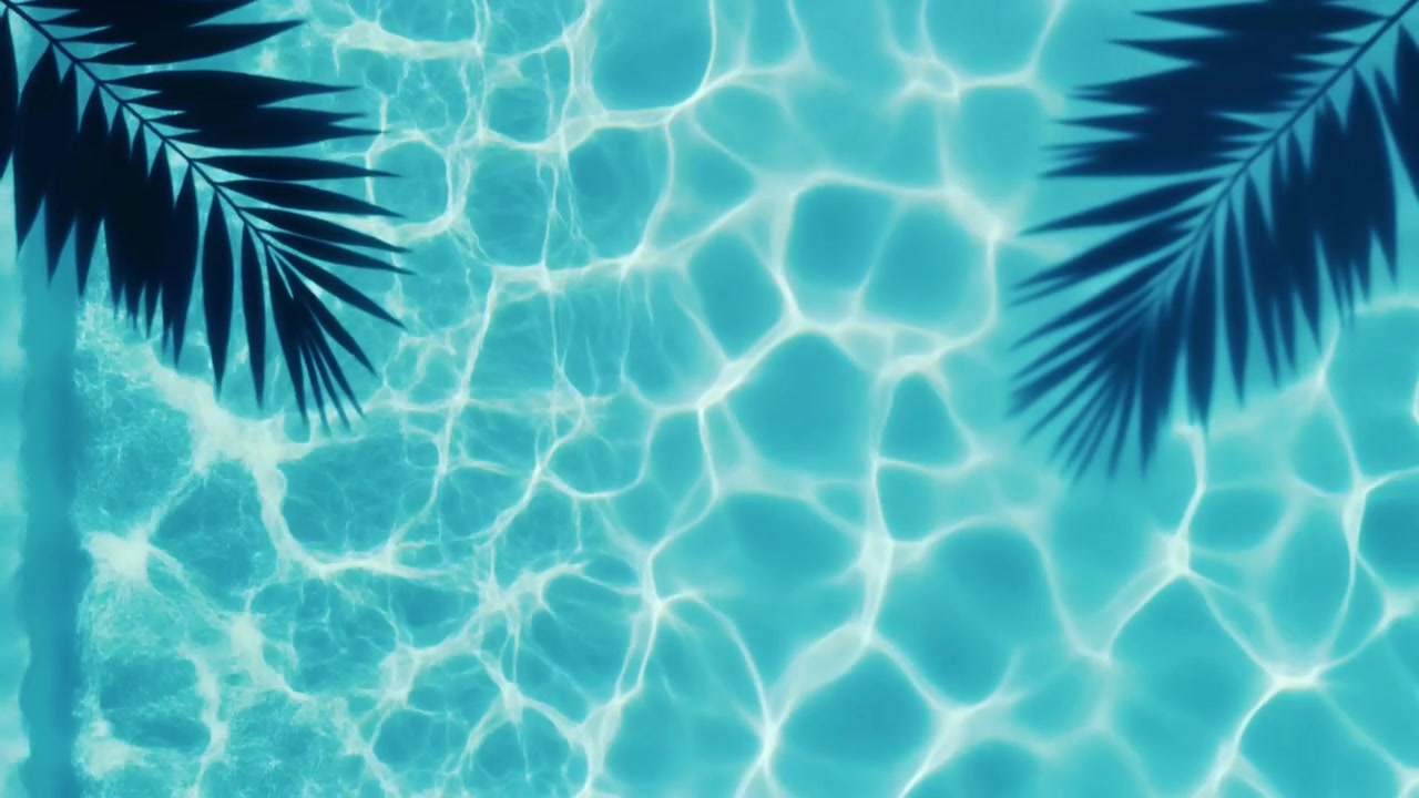 Palm Leaf Shadows Over Rippling Swimming Pool Water