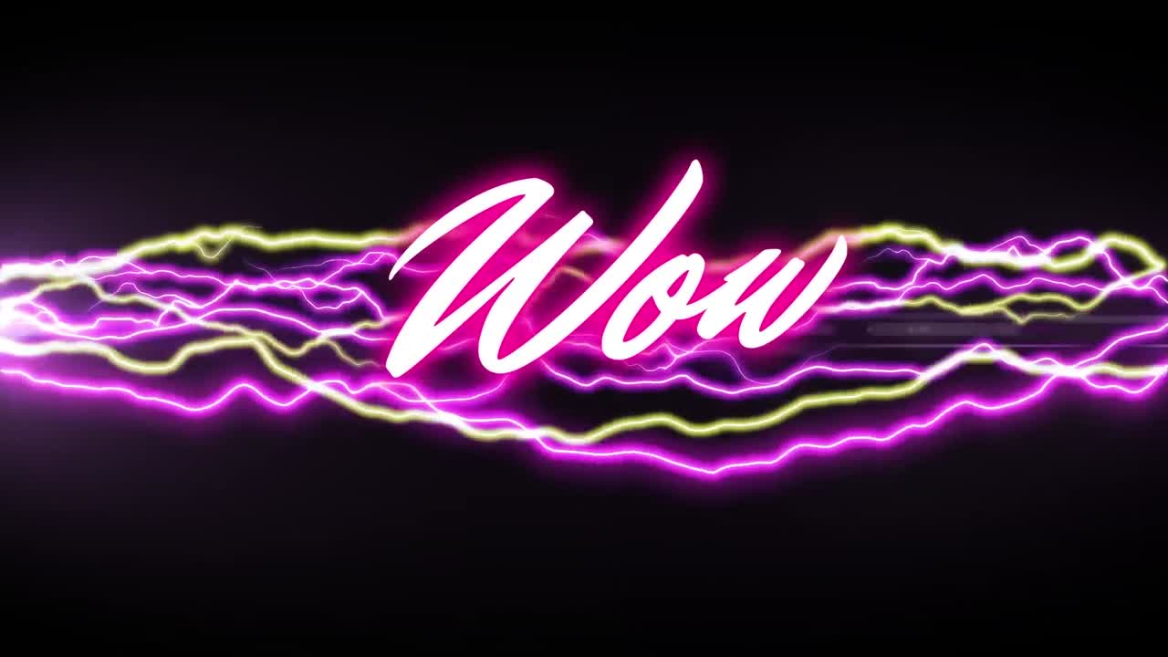 animación de texto wow sobre relámpago sobre fondo negro