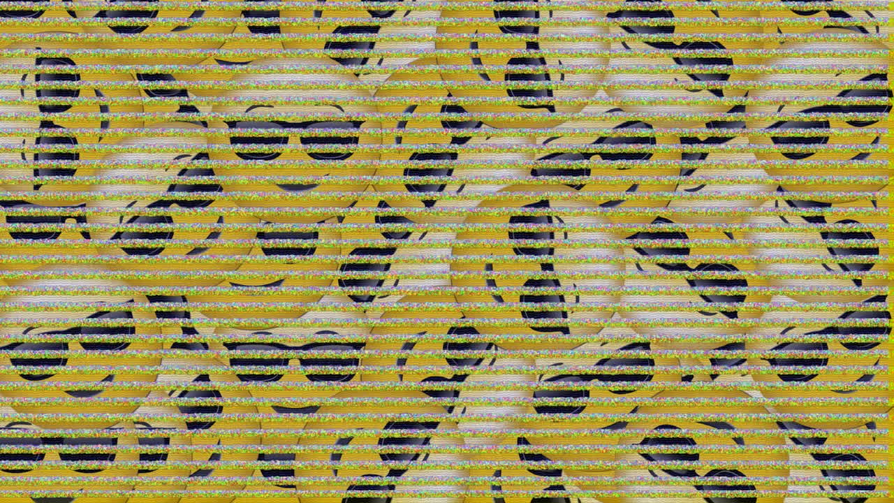 animación digital de tv efecto estático contra múltiples caras que llevan gafas de sol cayendo