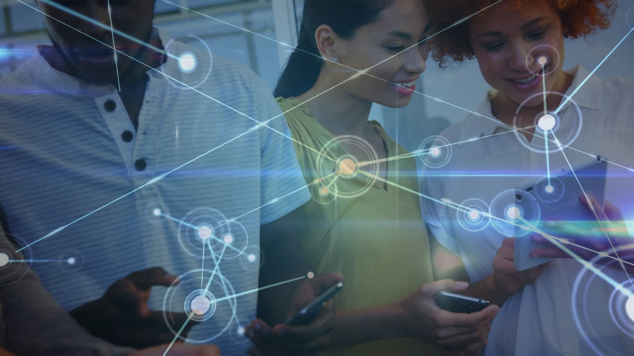 Animation of network of connections over diverse office colleagues using electronic devices