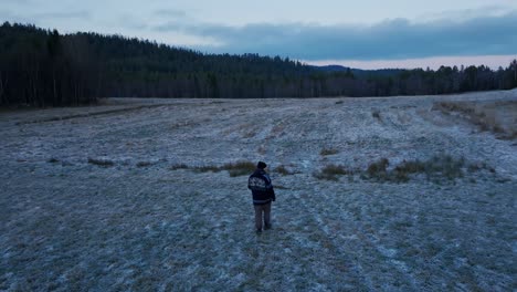 indre fosen, trondelag county, norway - a man strolling through the farm - tracking shot