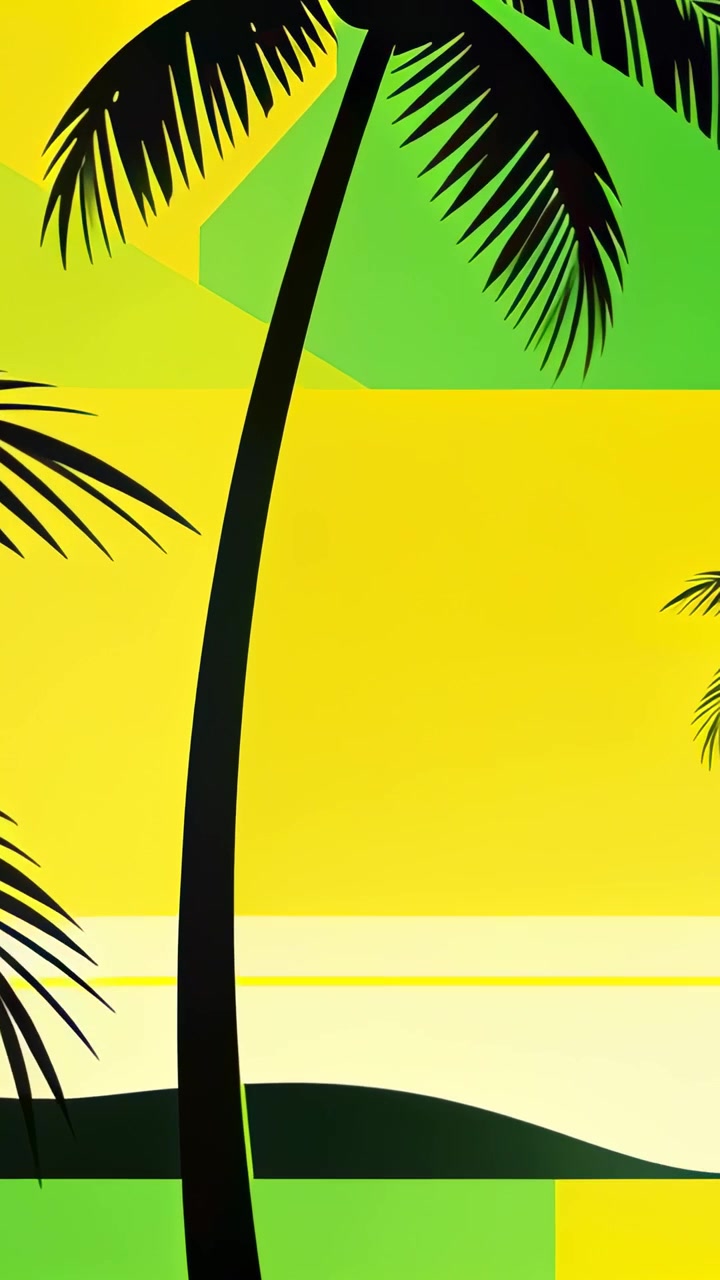 Vertical video: Panning camera on crop shift revealing tall palm and trunk base in coastal poster