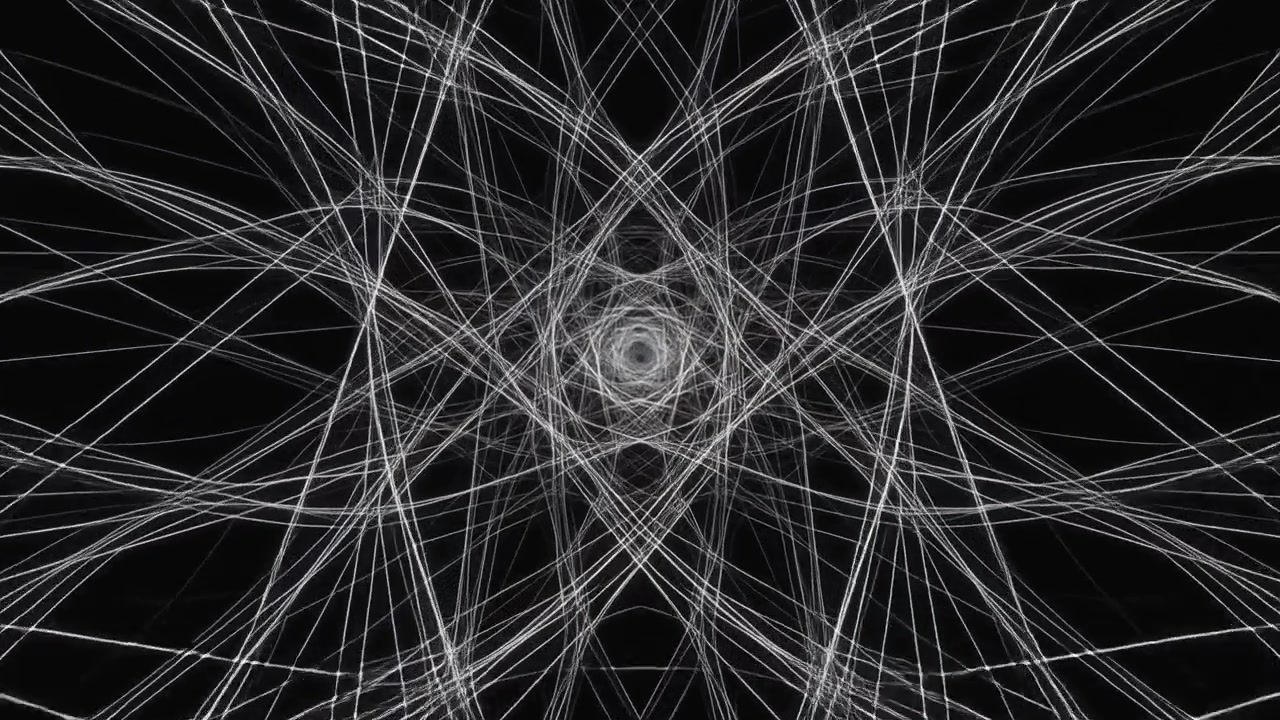 Animazione geometrica astratta di linee bianche che si intersecano su sfondo nero
