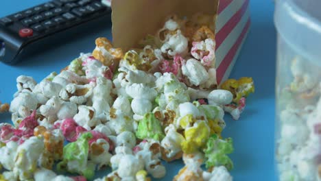 colorful popcorn and remote