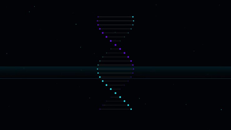 Rotating Digital DNA Helix Animation on Dark Background