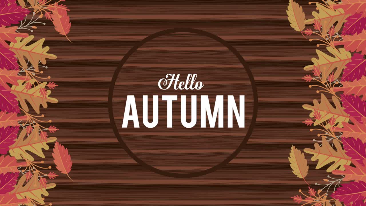 hello autumn lettering with leafs frame animation