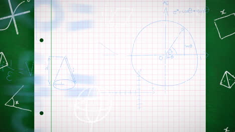animación de fórmulas matemáticas en movimiento sobre una hoja de papel