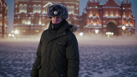 Security Guard in Winter Moscow