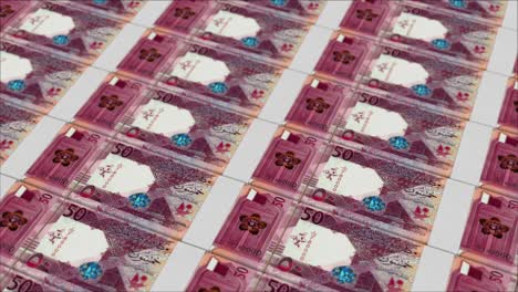50-Billetes-De-Rial-Qatarí-Impresos-Por-Una-Prensa-De-Dinero