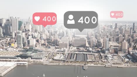 wide city view with social media icons