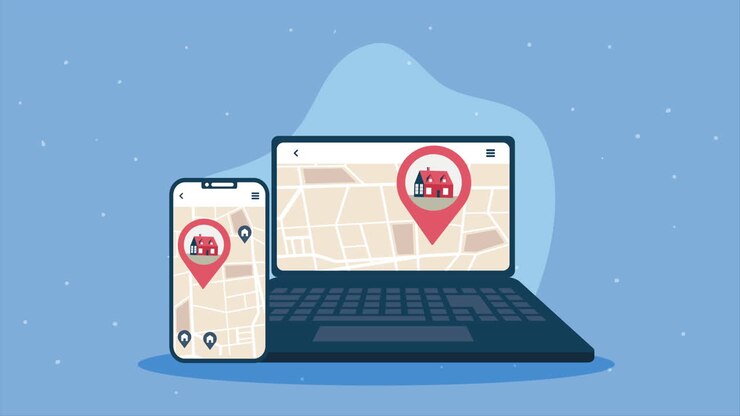 поиск местоположения недвижимости на мобильном телефоне и ноутбуке
