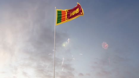 sri lanka flag with fireworks background