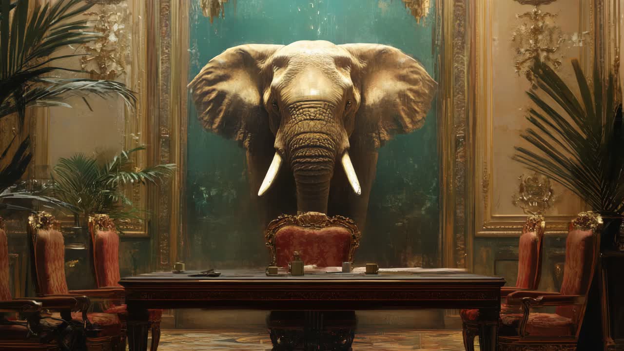 Elephant Head in a Luxurious Room