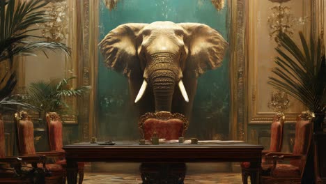 elephant head in a luxurious room