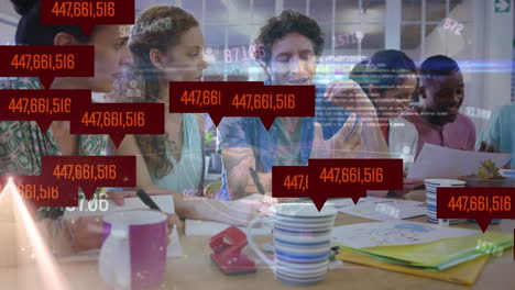 animation of numbers changing and data processing over business colleagues