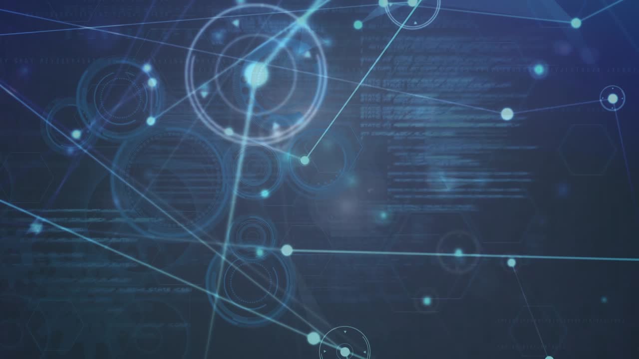 Animation of network of connections and data over navy background
