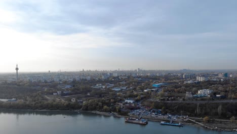 city landscape of galati at the harbour on danube river in western moldavia, eastern romania