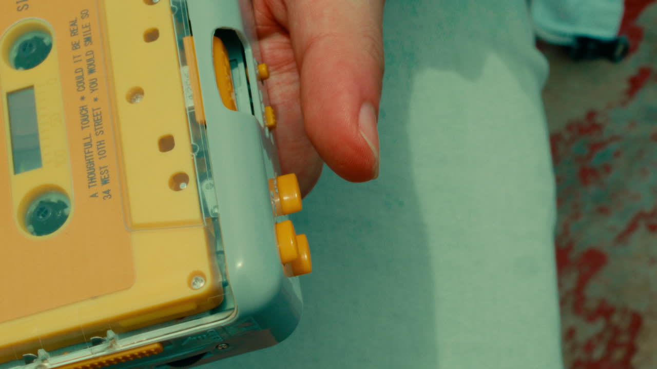 persona con un reproductor de cintas de casete de época