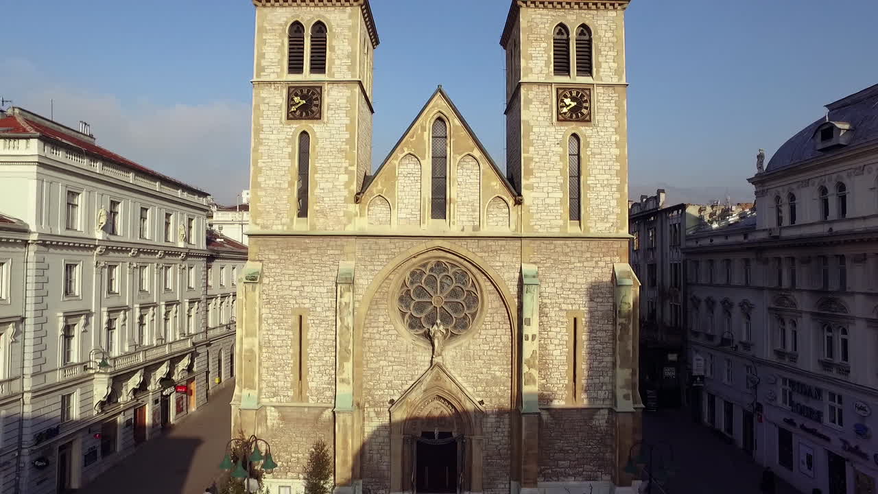 Aerial view of The Sacred Heart Cathedral in Sarajevo, Bosnia and Herzegovina