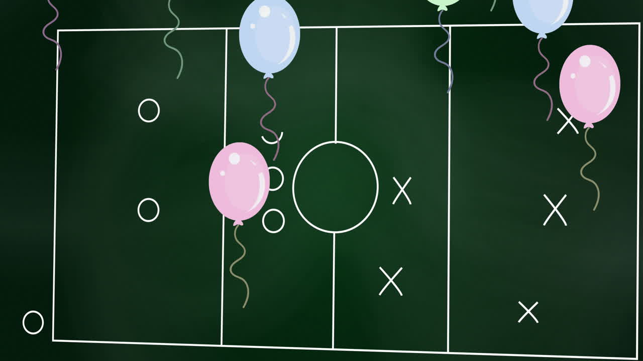 초록색 배경에 게임 계획을 그리는 것 위에 풍선의 애니메이션