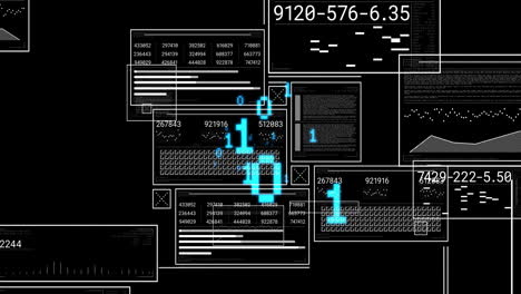 Animation-Der-Digitalen-Datenverarbeitung-Und-Binärcodierung-Auf-Schwarzem-Hintergrund