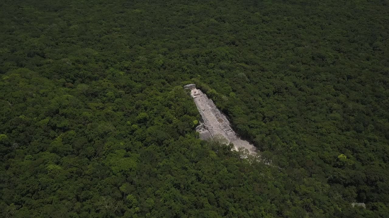 AERIAL: Mayan Pyramid in Forest in Mexico