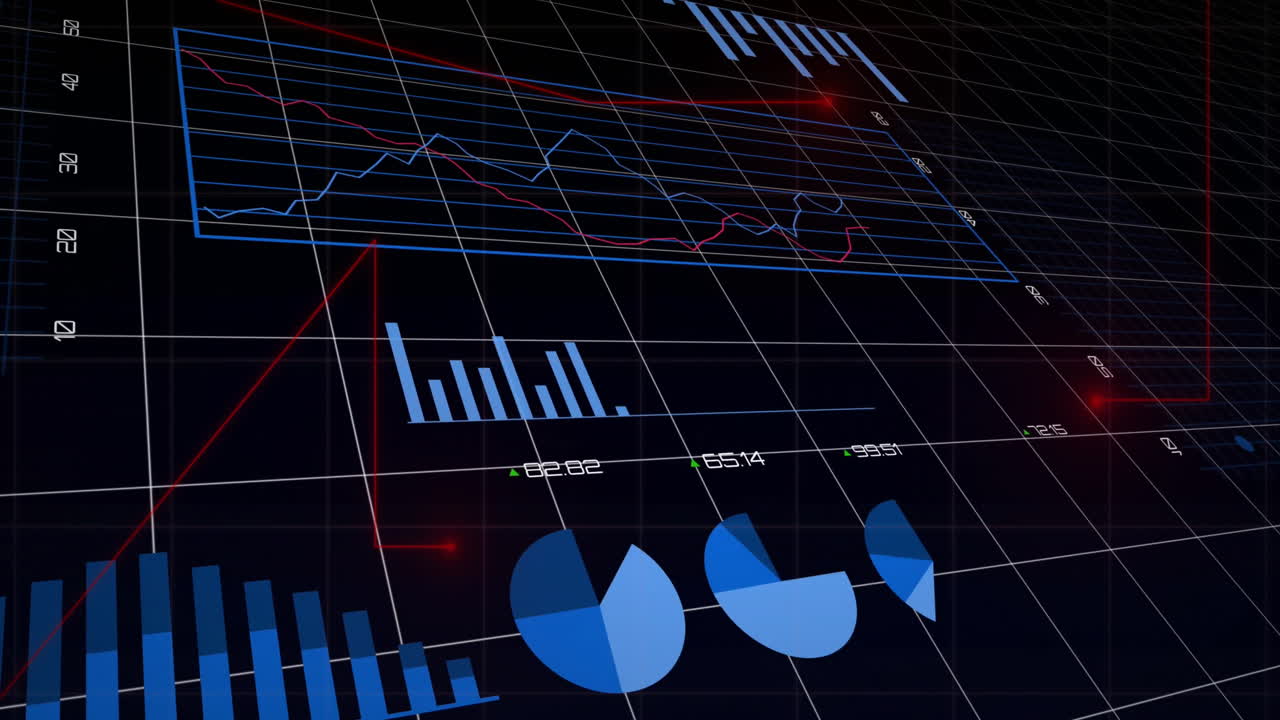 animación del procesamiento de datos digitales sobre cuadrícula sobre fondo negro