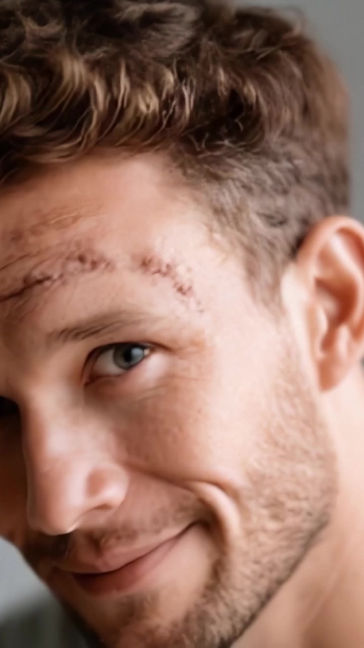 A Captivating Transformation: The Journey of Resilience and Strength Reflected in a Man’s Smile Despite Visible Scarring on His Forehead