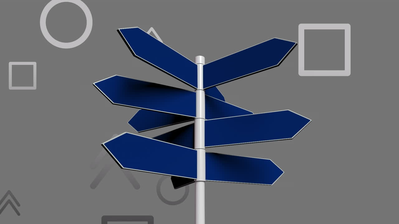 회색 배경 위에 도로 표지판과 화살표의 애니메이션