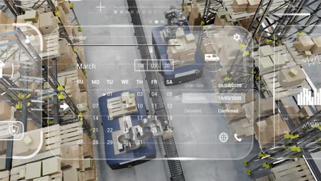 animation of diagrams and data processing over machines working in warehouse