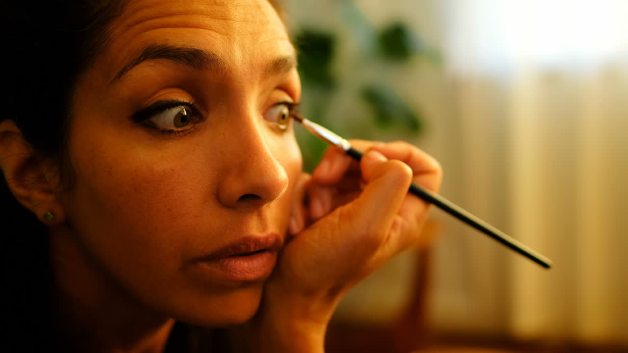 blogger de video aplicando eyeshdow en el hogar 4k