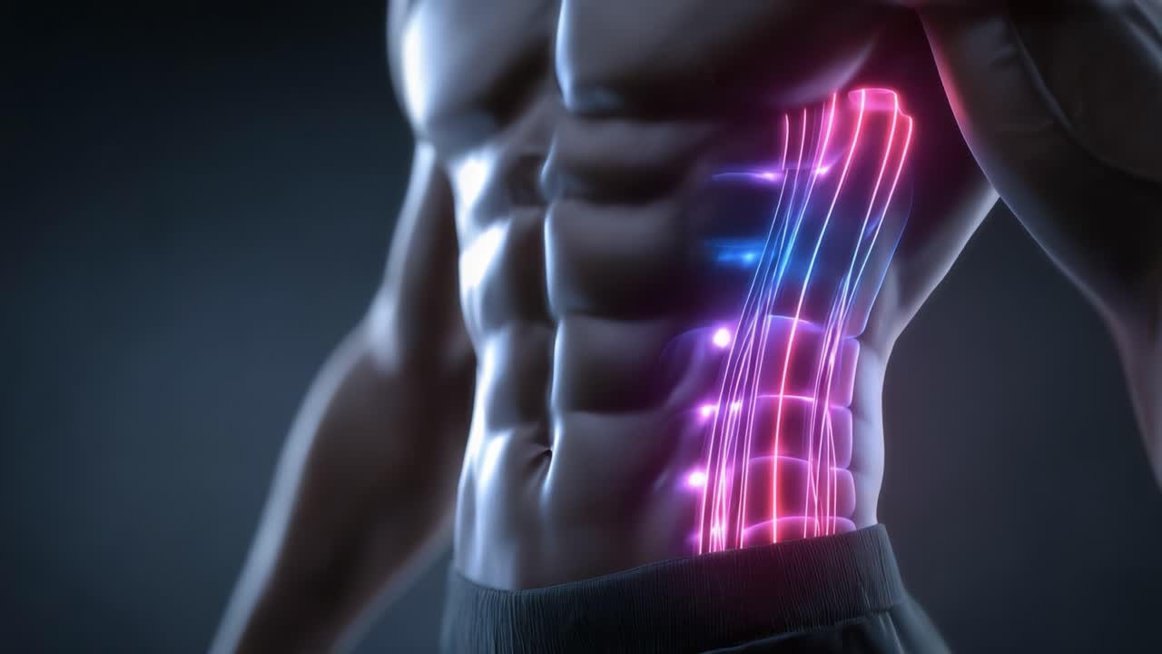 A Stunning Visualization of the Human Torso Highlighting Anatomical Features with a Futuristic Glow, Showcasing Musculature and Neural Pathways in Innovative Artistic Representation