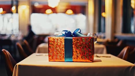 gift on a table in a restaurant