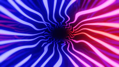 vj loop. fly through mirror tunnel with neon pattern, glow lines form sci fi pattern. bright reflection neon light. simple bright background, sci fi structure. 4k seamless looped animation.