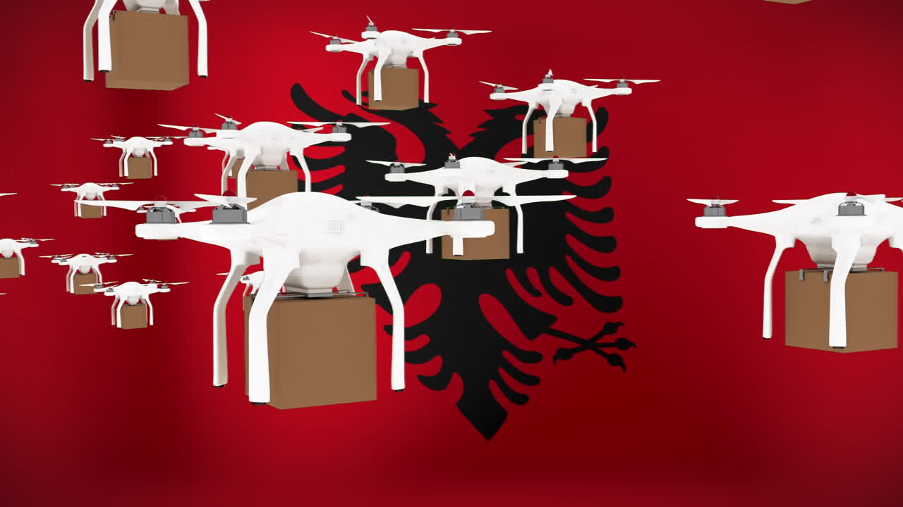 알바니아의 발 위를 날아다니는 드론의 애니메이션