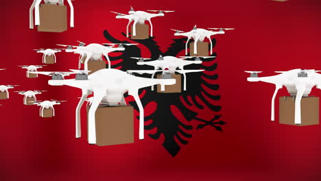 animación de drones que vuelan sobre la bandera de albania