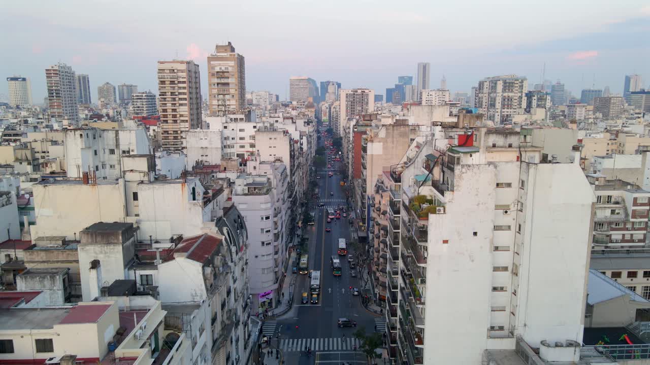Buenos Aires boulevard main road Argentina aerial drone urban city traffic South America
