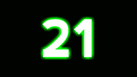 Neon-number-21-sign-symbol-modern-animation-motion-graphics-flicking-on-black-background,green-color-glowing-and-shining-for-video-elements