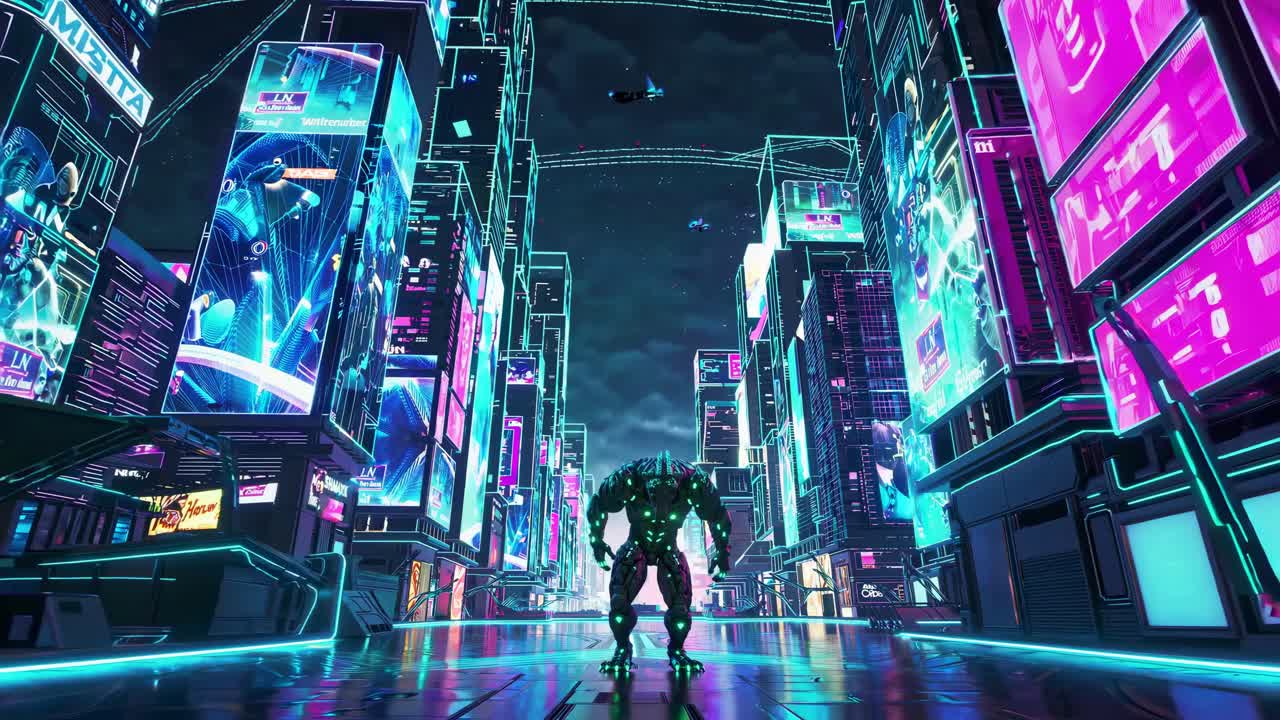 Cyberpunk Monster in a Neon City