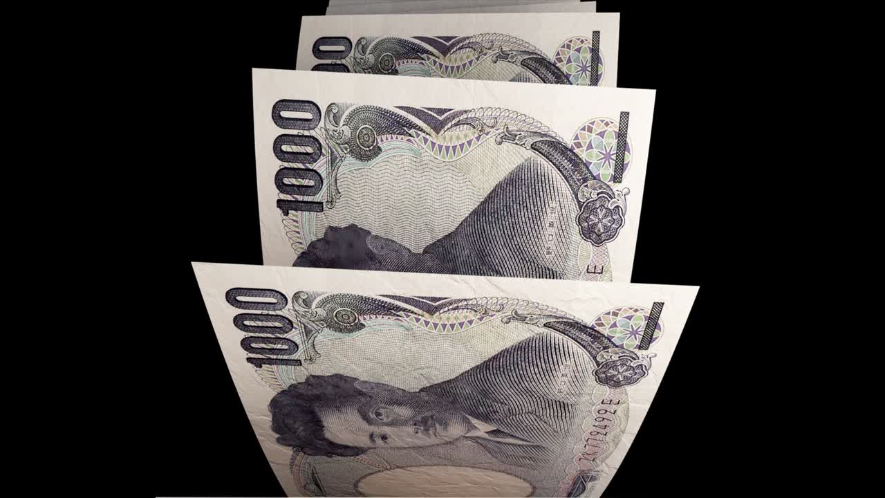 루프: 지폐를 세는 애니메이션, 1000엔 지폐를 뒤집는, 무한한 돈의 흐름, 알파 채널 (루마 키)