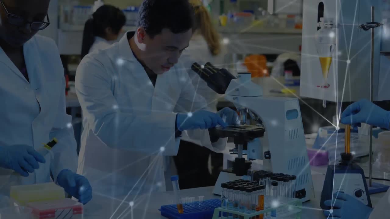 animación de la red de conexiones entre diversos científicos en el laboratorio