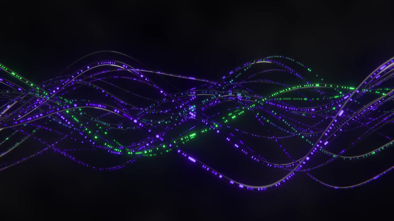 Abstract Glowing Fiber Optic Cables with Neon Light Trails